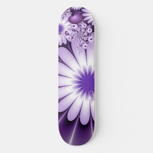 Skateboard Flores abstractas y corazones fractales al enamora (Anverso)