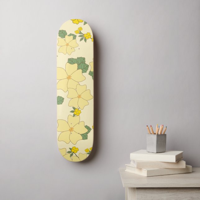 Skateboard Flores Amarillas, Patrón Floral, Patrón De Flores (Arte de la pared)