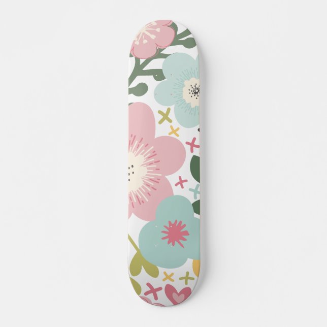 Skateboard Flores amarillas rosas azules modernas florales (Anverso )