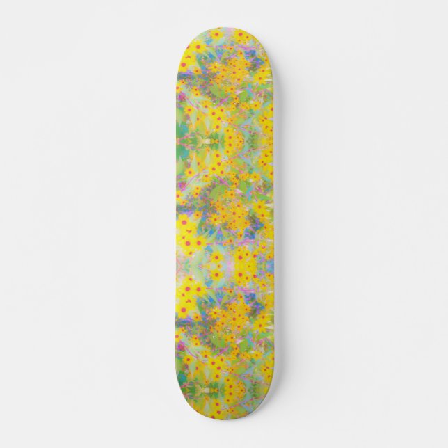 Skateboard Flores Amarillas y Rojas Bonitas con Turquesa (Anverso )