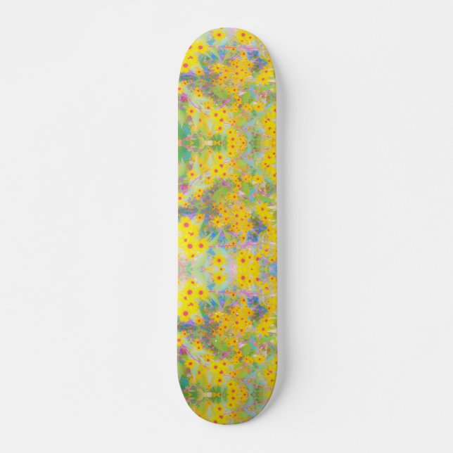 Skateboard Flores amarillas y rojas bonito con azul turquesa (Anverso )