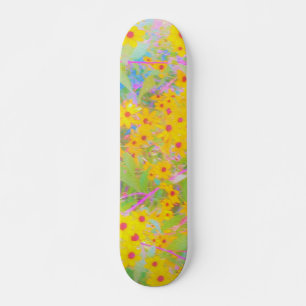 Skateboard Flores amarillas y rojas bonito con azul turquesa