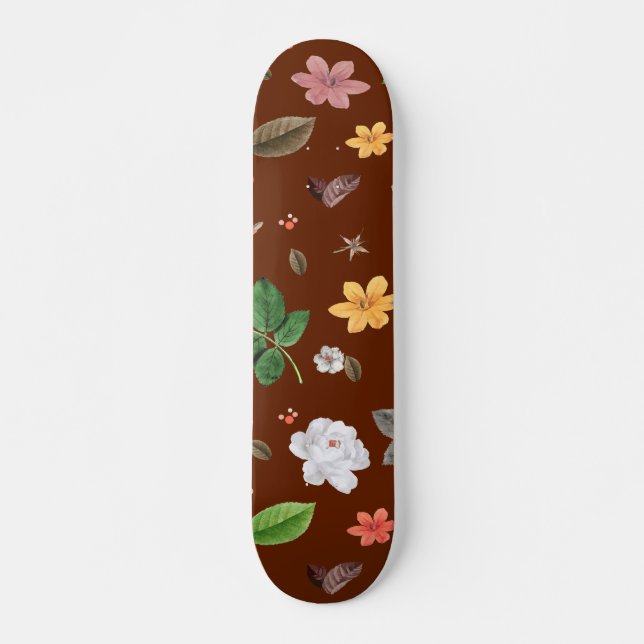 Skateboard Flores amarillas y rosas blancas 12 (Anverso )