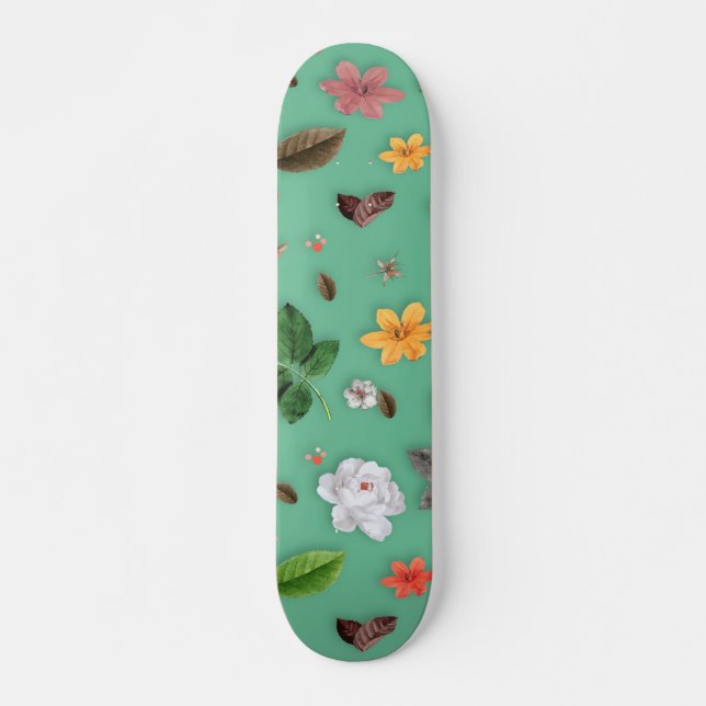 Skateboard Flores amarillas y rosas blancas 14 (Anverso )