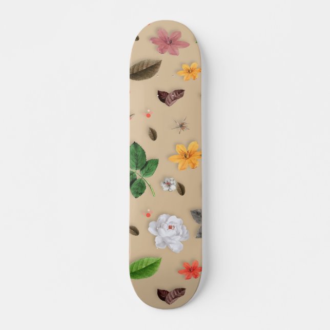 Skateboard Flores amarillas y rosas blancas 17 (Anverso )