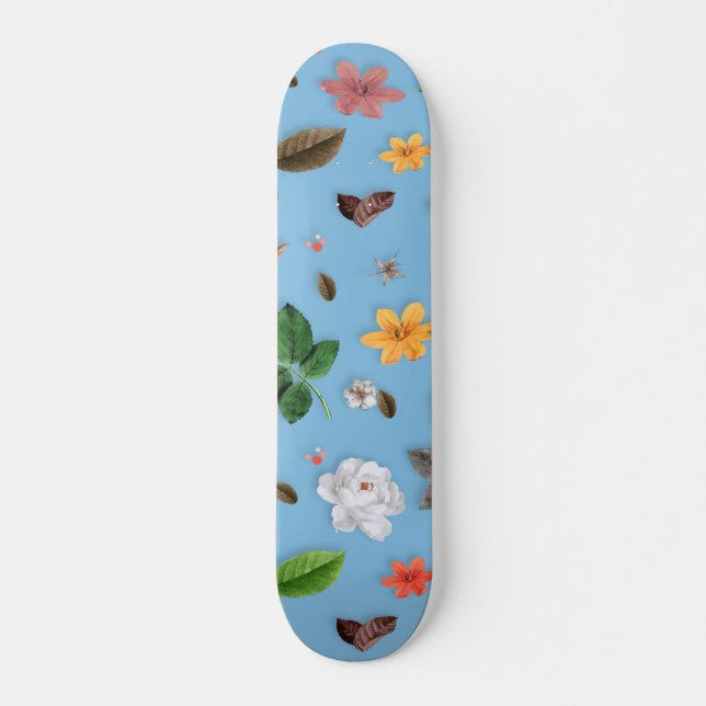 Skateboard Flores amarillas y rosas blancas 18 (Anverso )