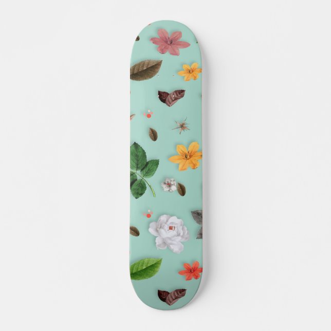 Skateboard Flores amarillas y rosas blancas 22 (Anverso )
