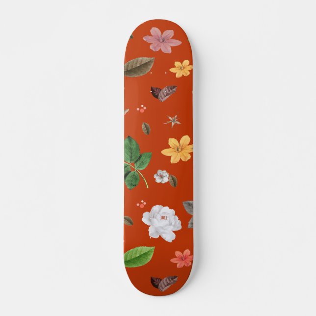 Skateboard Flores amarillas y rosas blancas 9 (Anverso )