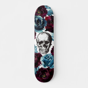 Skateboard Flores azules de Borgoña Skull GIrly Edgy