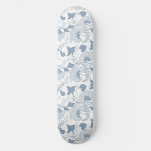 Skateboard Flores azules japonesas de fondo blanco