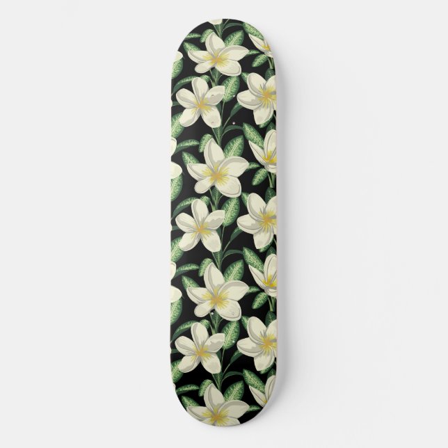 Skateboard Flores blancas sin costuras trópicas hoja verde (Anverso)