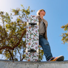 Skateboard Flores Coloridas, Patrón Floral, Verdor, Boho
