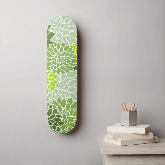 Skateboard Flores Dahlia, Patrón De Flores, Dahlia Verde (Arte de la pared)