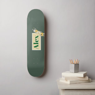 Skateboard Flores de Acuarela Modernas & fondo verde