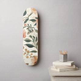 Skateboard Flores de acuarela naranja pintura botánica