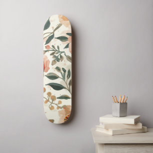 Skateboard Flores de acuarela naranja pintura botánica