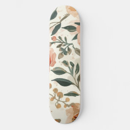 Skateboard Flores de acuarela naranja pintura botánica