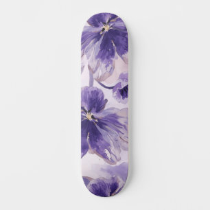 Skateboard Flores de Acuarela Violeta Florecen Pintadas