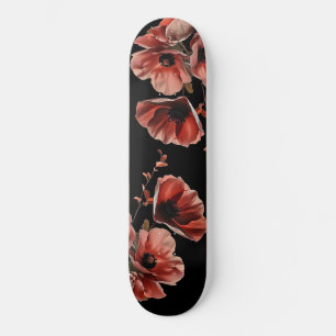 Skateboard Flores de amapola rojas negras