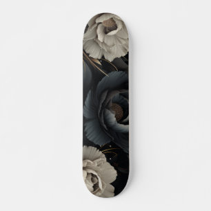 Skateboard Flores de blanco y negro