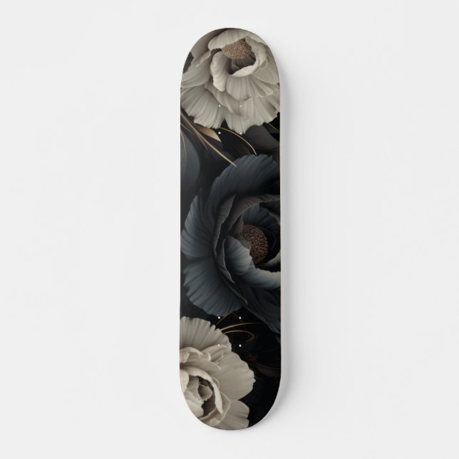 Skateboard Flores de blanco y negro (Anverso )