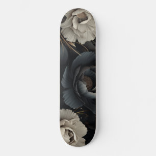 Skateboard Flores de blanco y negro