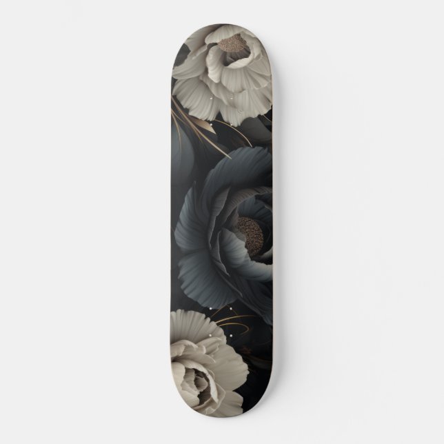 Skateboard Flores de blanco y negro (Anverso)