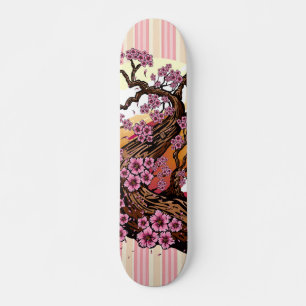 Skateboard Flores de Cerezo Rayadas Pastel Puesta de Sol Japo