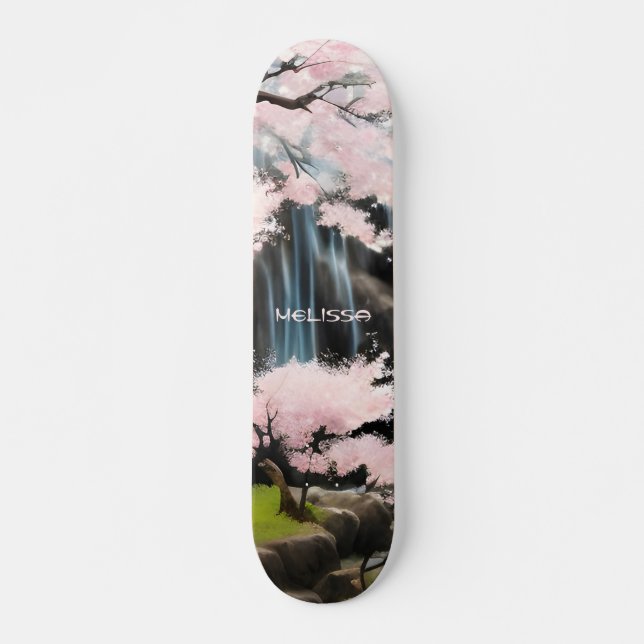Skateboard Flores De Cerezo Y Cascada | Monograma (Anverso )