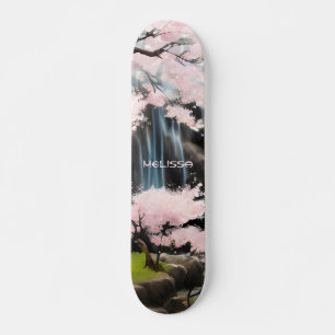 Skateboard Flores De Cerezo Y Cascada   Monograma