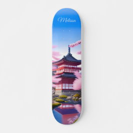 Skateboard Flores De Cerezo Y Templo Japoneses