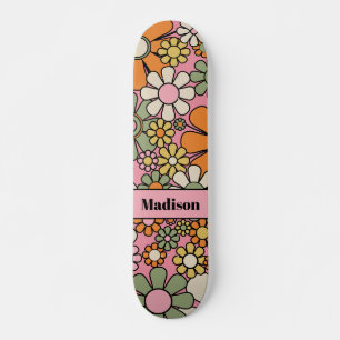 Skateboard Flores de Jardín Retro Groovy 60s 70s Nombre Flora