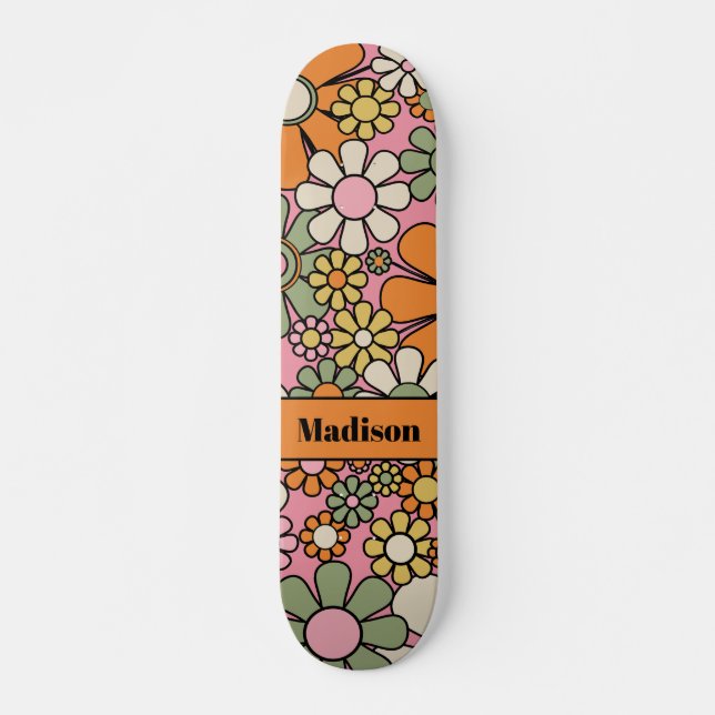 Skateboard Flores de jardín retro Groovy nombre floral de los (Anverso )