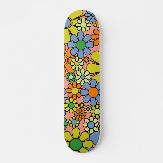 Skateboard Flores de jardín retro patrón floral de primavera  (Anverso )