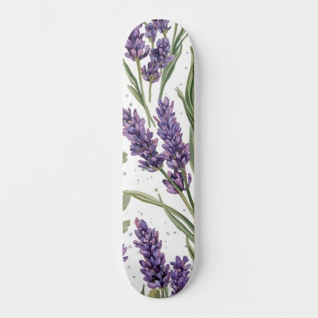 Skateboard Flores de lavanda púrpura Botánico acuarela (Anverso)