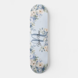 Skateboard Flores de marfil de color azul turquesa dejan un a
