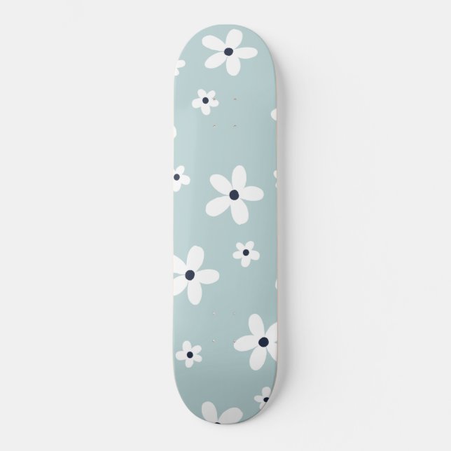 Skateboard Flores de margarita blanca azul Boho de verano (Anverso)