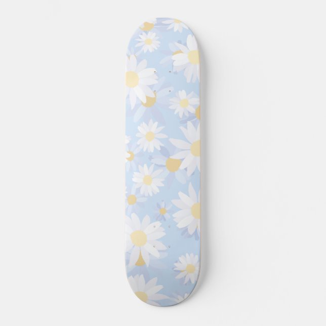 Skateboard Flores de margarita blanca y azul (Anverso)