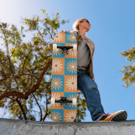 Skateboard Flores de margarita de cuadros en cuadrados naranj