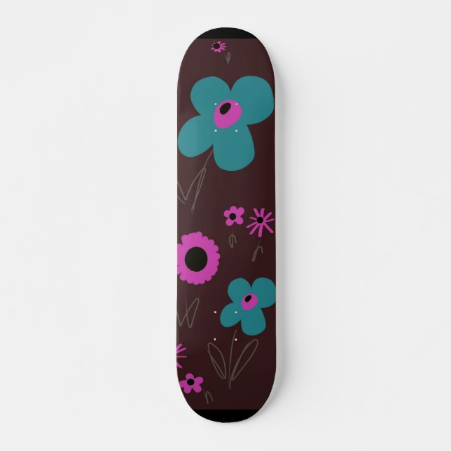 Skateboard Flores de margarita Verde azulada de egra negra ma (Anverso )