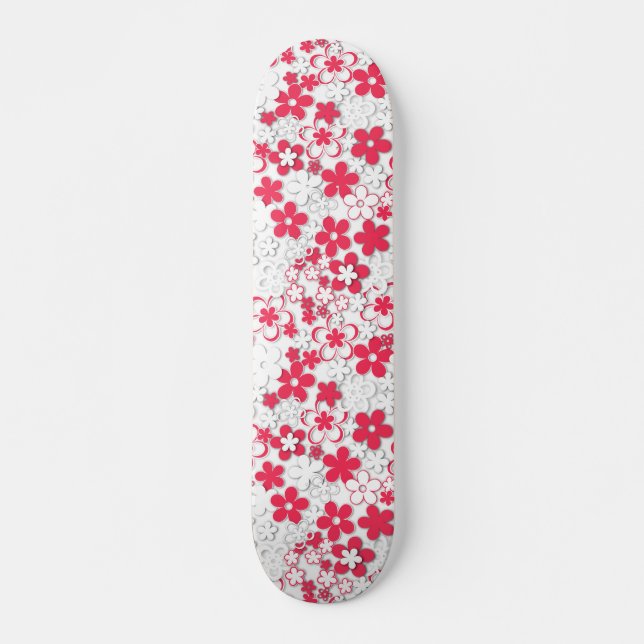 Skateboard Flores de papel rojo y blanco (Anverso )