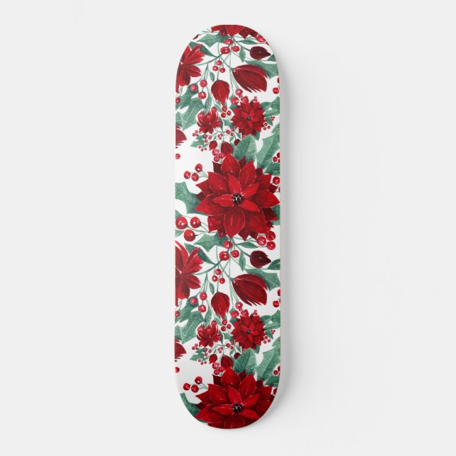 Skateboard Flores de Poinsettia Rojas de cerezo Ivy Leaves ac (Anverso)