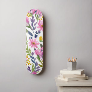 Skateboard Flores de Primavera Acuarela Floral Pastel Preci