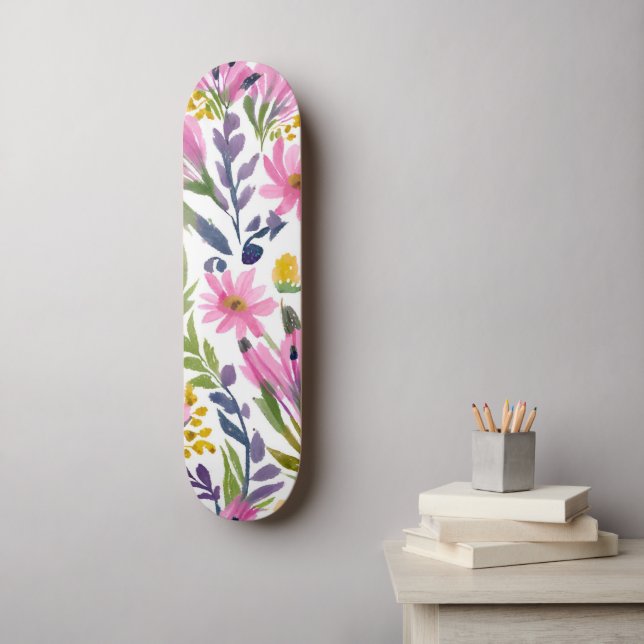 Skateboard Flores de Primavera | Acuarela Floral Pastel Preci (Arte de la pared)