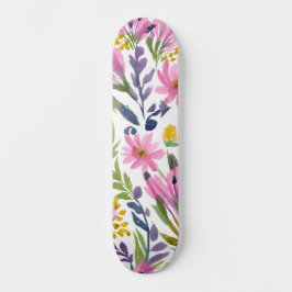 Skateboard Flores de primavera | Bonito Pastel Floral Acuarel