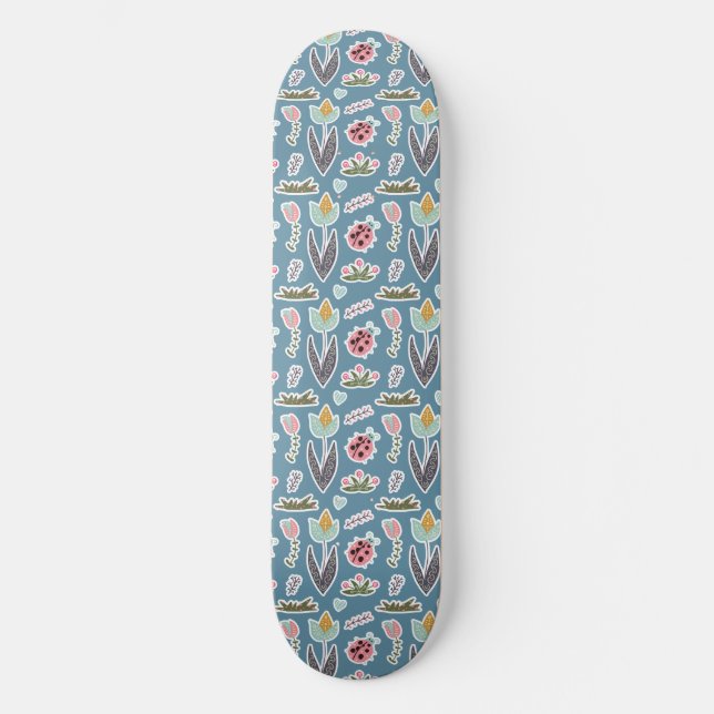 Skateboard Flores de primavera y patrón de parásitos (Anverso)