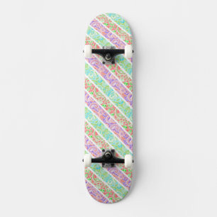 Skateboard Flores de rayas pastel coloridas lindas