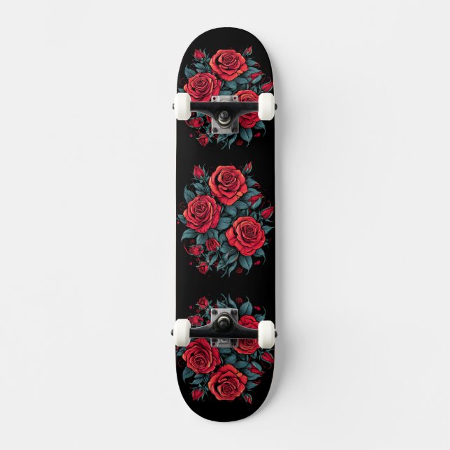 Skateboard Flores de Rosa Roja (Anverso)