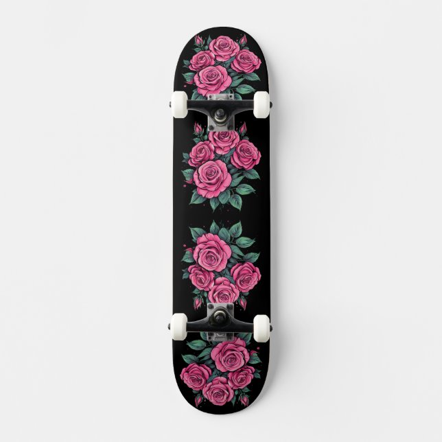 Skateboard Flores de Rosa Rosa (Anverso)