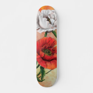 Skateboard Flores de tablero de amapola blanco rojo